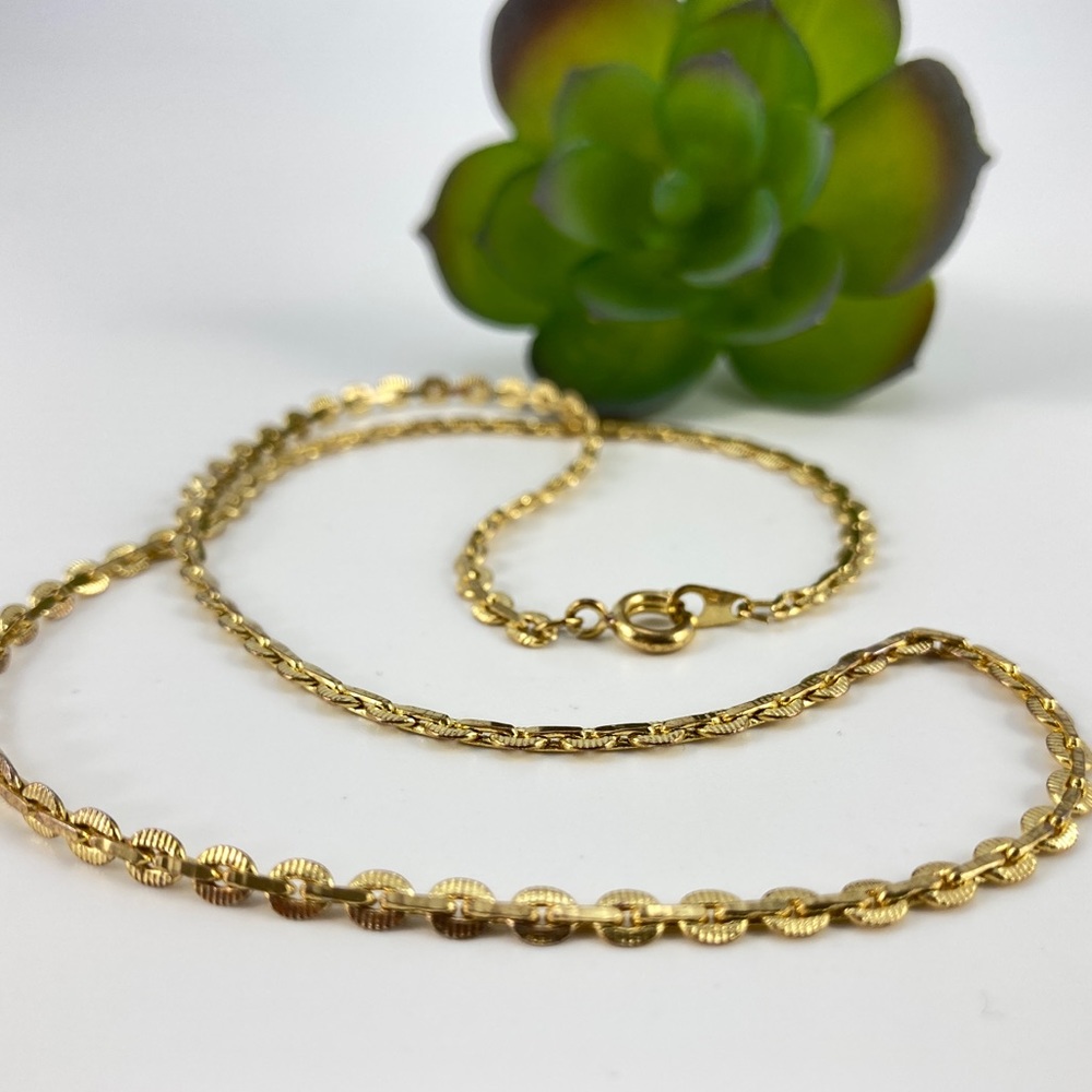 Gold Flat Cable Chain Necklace 17 3/4" Long 3mm Wide Serrated Cable Chain